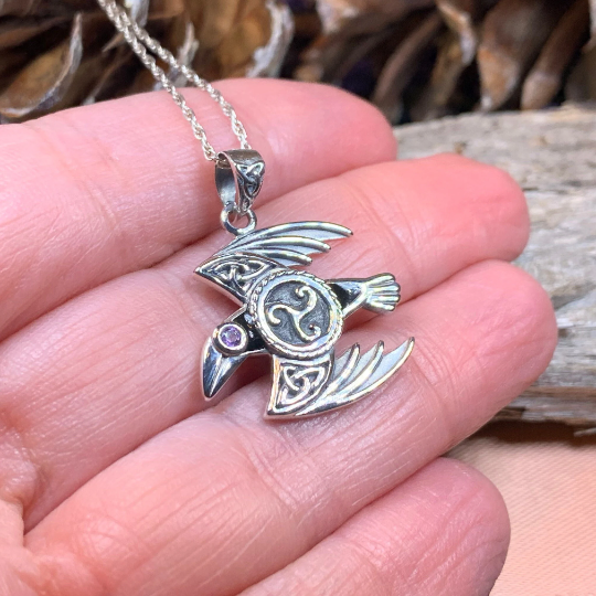 Astrid Celtic Raven Necklace in Sterling Silver