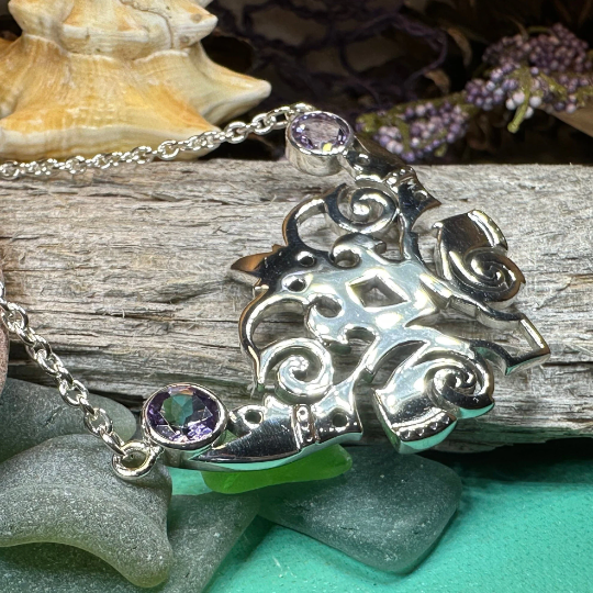 Emeria Celtic Goddess Amethyst Necklace in Sterling Silver