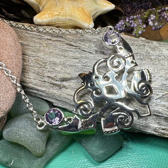Emeria Celtic Goddess Amethyst Necklace in Sterling Silver