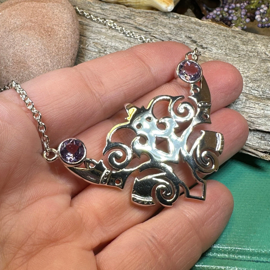Emeria Celtic Goddess Amethyst Necklace in Sterling Silver