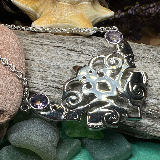 Emeria Celtic Goddess Amethyst Necklace in Sterling Silver