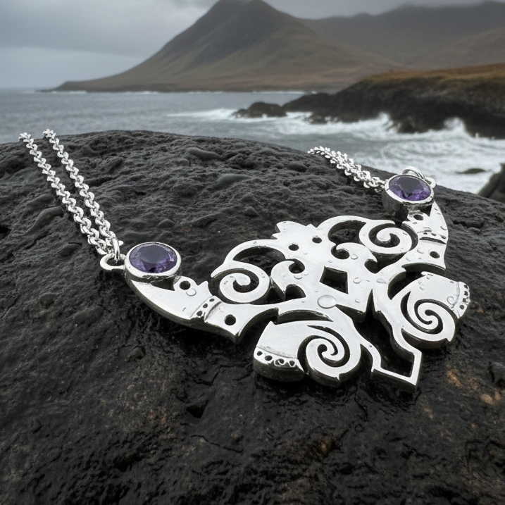 Emeria Celtic Goddess Amethyst Necklace in Sterling Silver