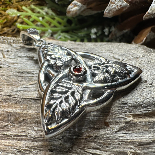 Oak Ash Thorn Trinity Knot Necklace in Sterling Silver | Pendant | Wiccan Center