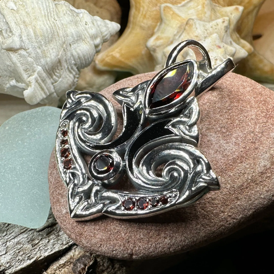 Eternal Flame Trinity Knot Garnet Necklace in Sterling Silver | Pendant | Wiccan Center