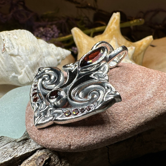 Eternal Flame Trinity Knot Garnet Necklace in Sterling Silver | Pendant | Wiccan Center