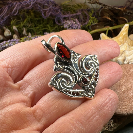 Eternal Flame Trinity Knot Garnet Necklace in Sterling Silver | Pendant | Wiccan Center