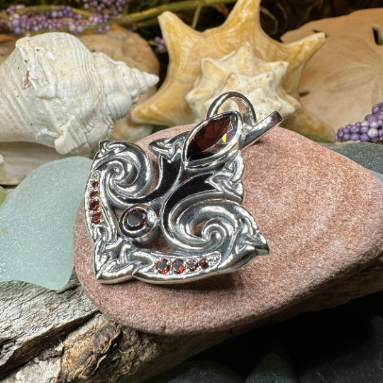 Eternal Flame Trinity Knot Garnet Necklace in Sterling Silver | Pendant | Wiccan Center