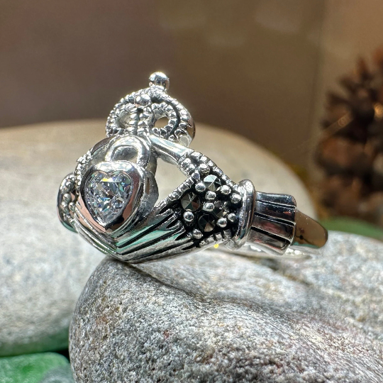 Devotion Marcasite Irish Claddagh Ring in Sterling Silver