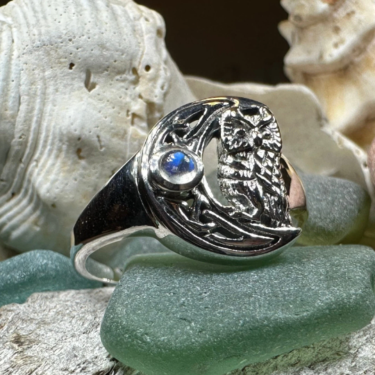 Celtic Owl Moon Ring with Moonstone | Ring | Wiccan Center