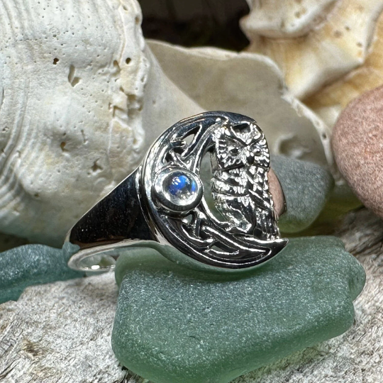 Celtic Owl Moon Ring with Moonstone | Ring | Wiccan Center