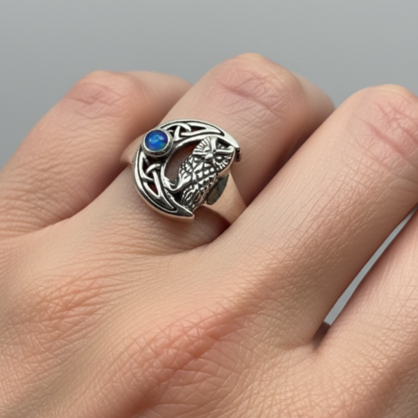 Celtic Owl Moon Ring with Moonstone | Ring | Wiccan Center
