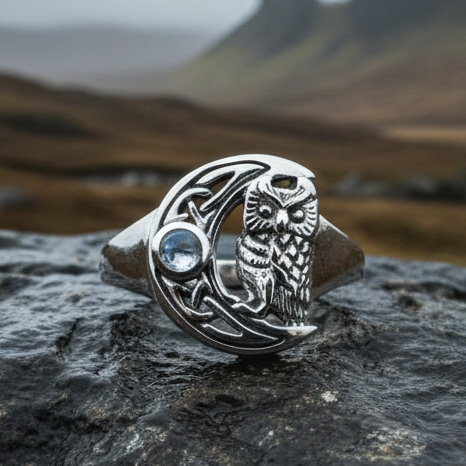 Celtic Owl Moon Ring with Moonstone | Ring | Wiccan Center