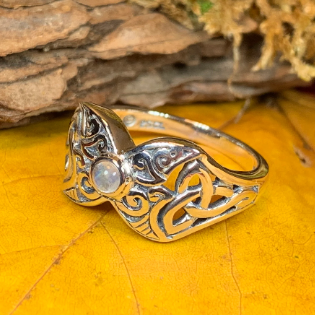 Celtic Triple Moon Ring with Moonstone