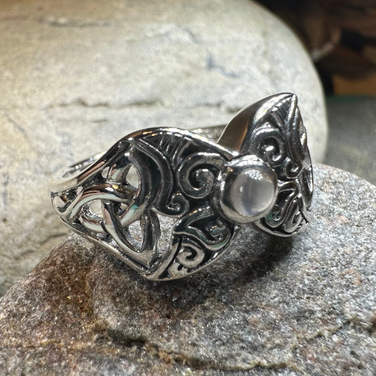 Celtic Triple Moon Ring with Moonstone