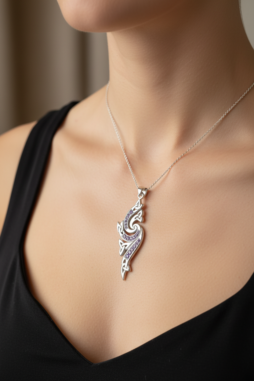 Mystic Elegance Trinity Knot Necklace with Amethysts