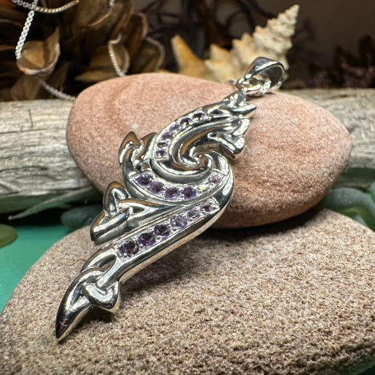 Mystic Elegance Trinity Knot Necklace with Amethysts