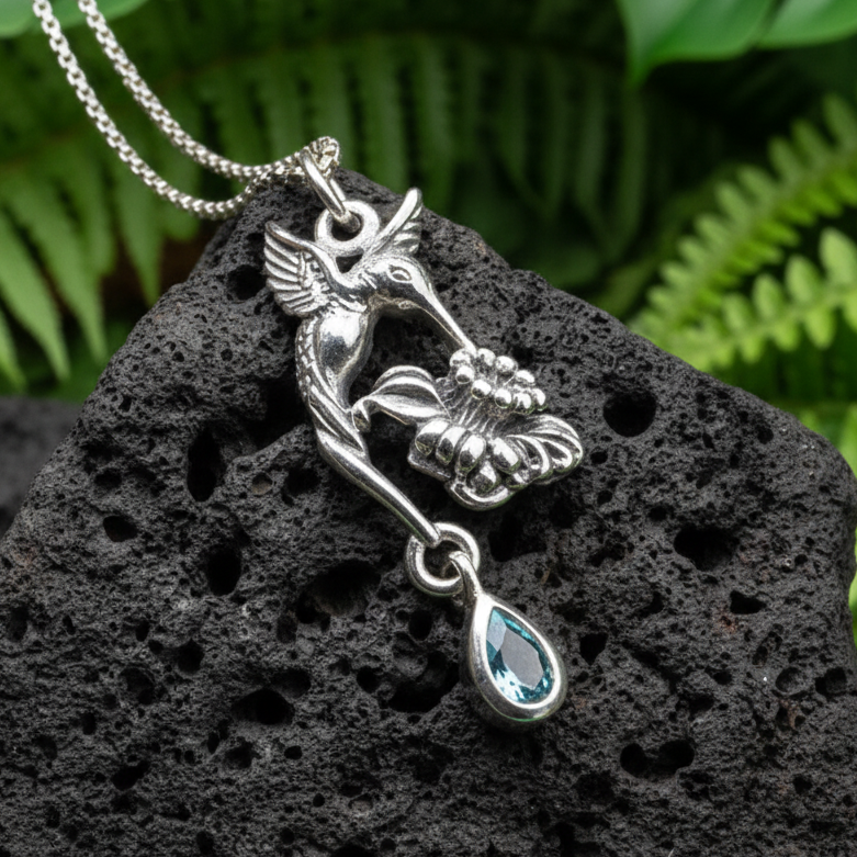 Summer Rain Hummingbird Necklace with Blue Topaz | Pendant | Wiccan Center