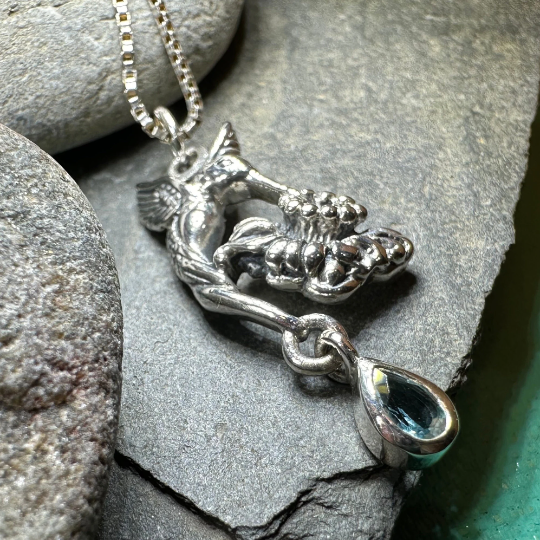 Summer Rain Hummingbird Necklace with Blue Topaz | Pendant | Wiccan Center