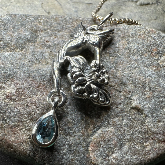 Summer Rain Hummingbird Necklace with Blue Topaz | Pendant | Wiccan Center