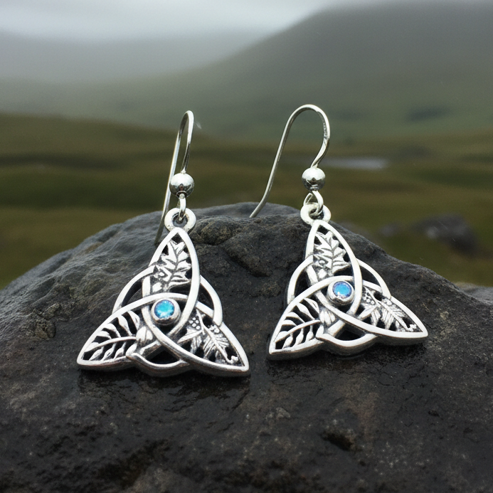 Oak Ash Thorn Trinity Knot Earrings with Moonstones | Dangle Earrings | Wiccan Center