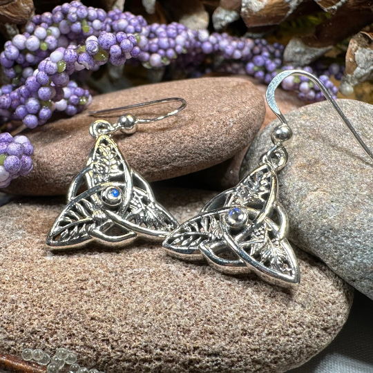 Oak Ash Thorn Trinity Knot Earrings with Moonstones | Dangle Earrings | Wiccan Center