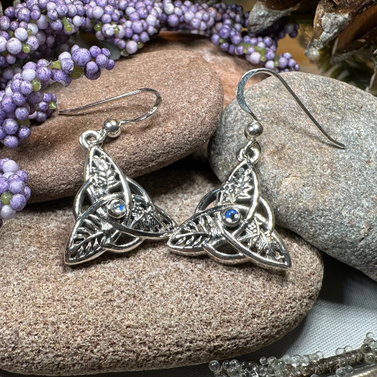 Oak Ash Thorn Trinity Knot Earrings with Moonstones | Dangle Earrings | Wiccan Center