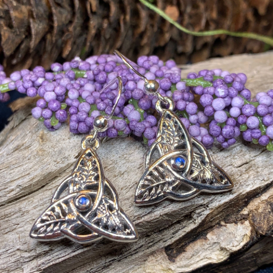 Oak Ash Thorn Trinity Knot Earrings with Moonstones | Dangle Earrings | Wiccan Center