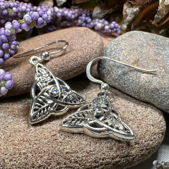 Oak Ash Thorn Trinity Knot Earrings with Moonstones | Dangle Earrings | Wiccan Center
