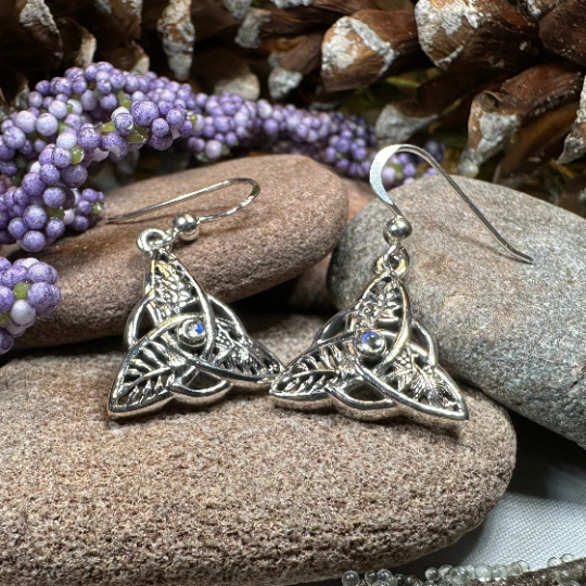 Oak Ash Thorn Trinity Knot Earrings with Moonstones | Dangle Earrings | Wiccan Center