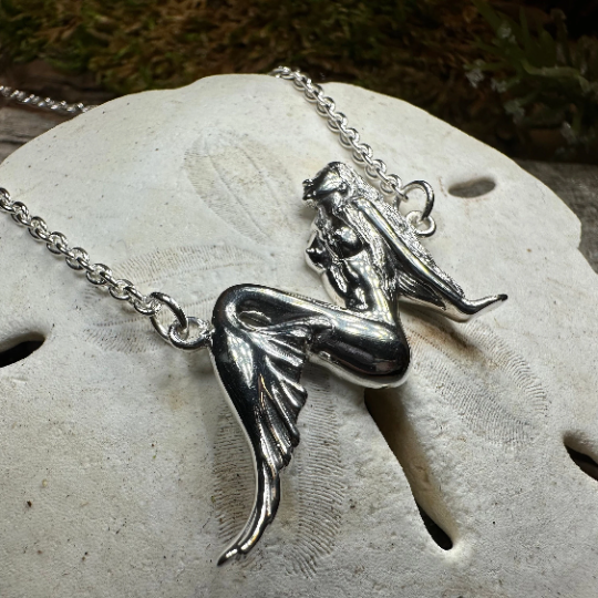 Ocean Mermaid Goddess Necklace in Sterling Silver | Necklet | Wiccan Center