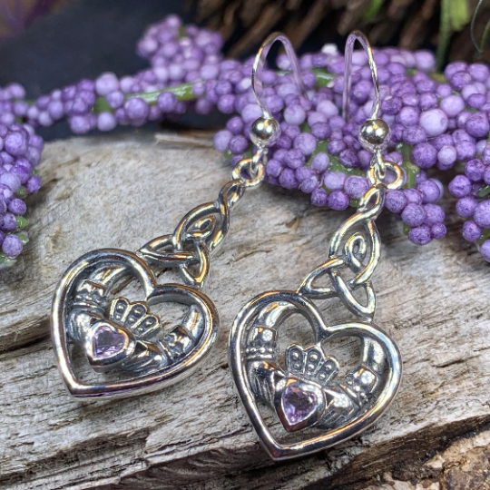 Careena Irish Claddagh Earrings in Sterling Silver