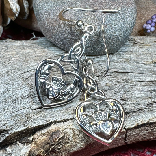 Careena Irish Claddagh Earrings in Sterling Silver