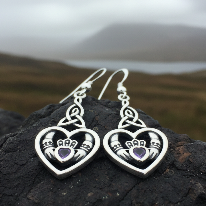 Careena Irish Claddagh Earrings in Sterling Silver