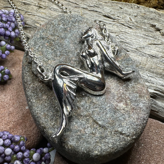 Ocean Mermaid Goddess Necklace in Sterling Silver | Necklet | Wiccan Center
