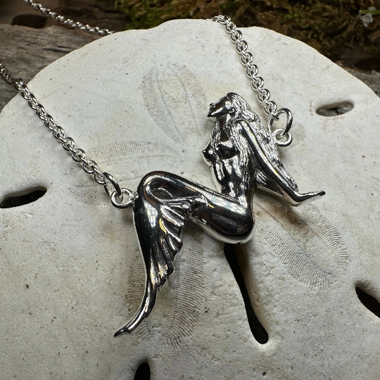 Ocean Mermaid Goddess Necklace in Sterling Silver | Necklet | Wiccan Center