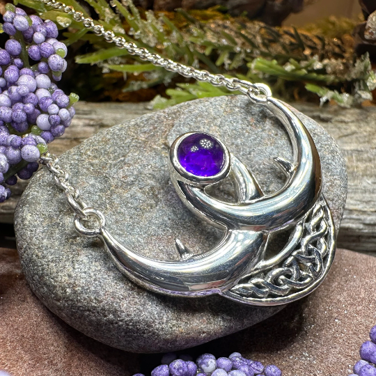 Beauty of Triple Moon Celtic Necklace in Sterling Silver | Necklet | Wiccan Center