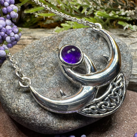 Beauty of Triple Moon Celtic Necklace in Sterling Silver | Necklet | Wiccan Center