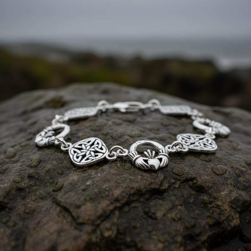 Kira Irish Claddagh Celtic Knot Bracelet in Sterling Silver | Link Bracelet | Wiccan Center