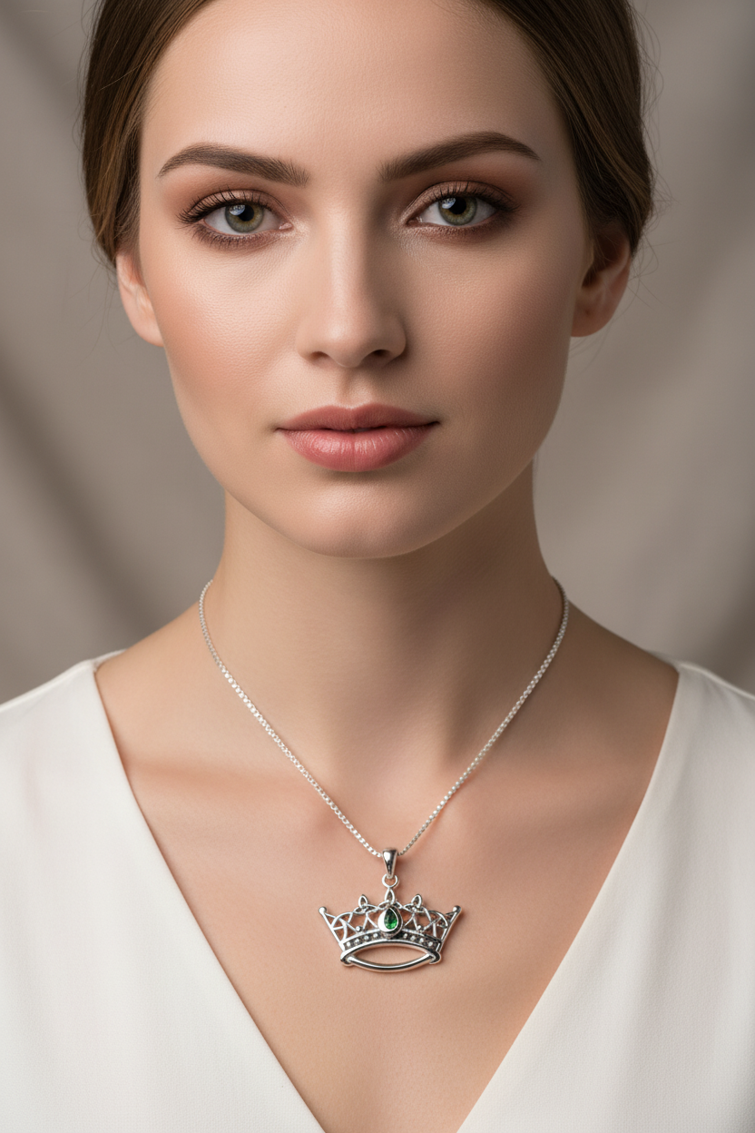 Celtic Irish Princess Crown Necklace in Sterling Silver