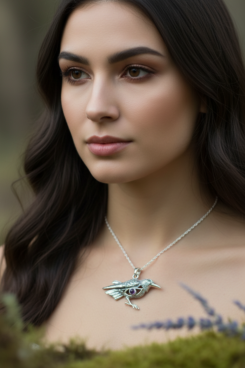 Rona Raven Necklace in Sterling Silver | Pendant | Wiccan Center