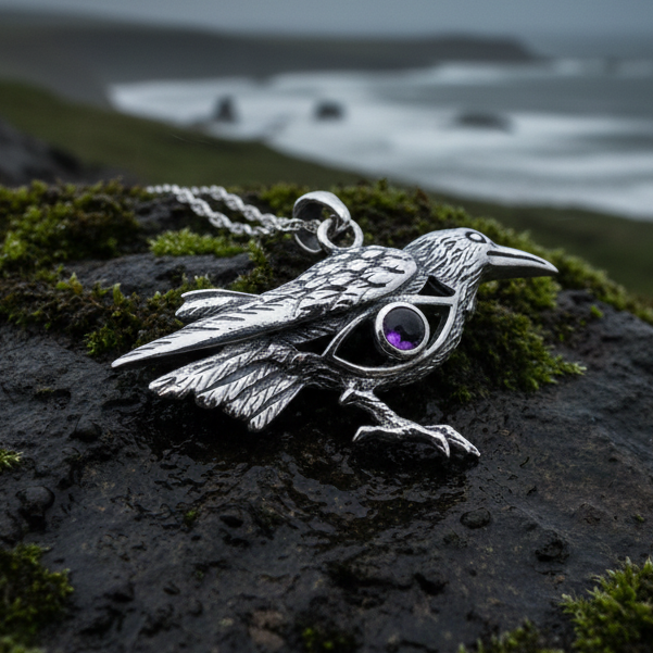 Rona Raven Necklace in Sterling Silver | Pendant | Wiccan Center