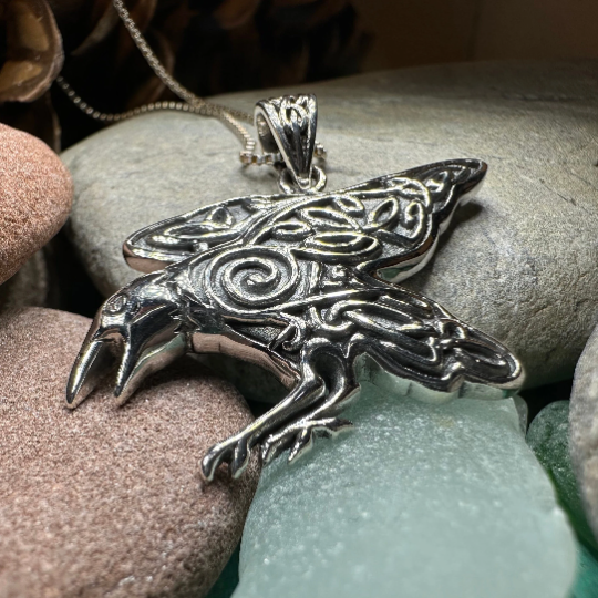 Dauntless Celtic Raven Necklace in Sterling Silver