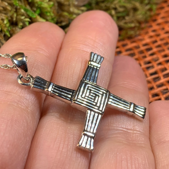 Large Irish Saint Brigid’s Cross Necklace in Sterling Silver | Pendant | Wiccan Center