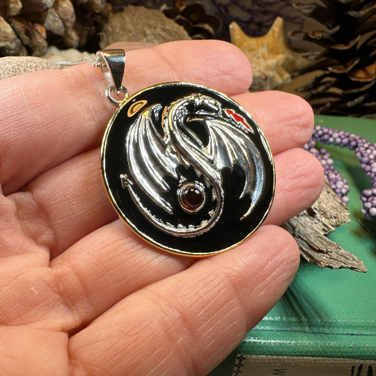 Dragon Yin Yang Garnet Necklace in Sterling Silver