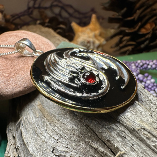 Dragon Yin Yang Garnet Necklace in Sterling Silver
