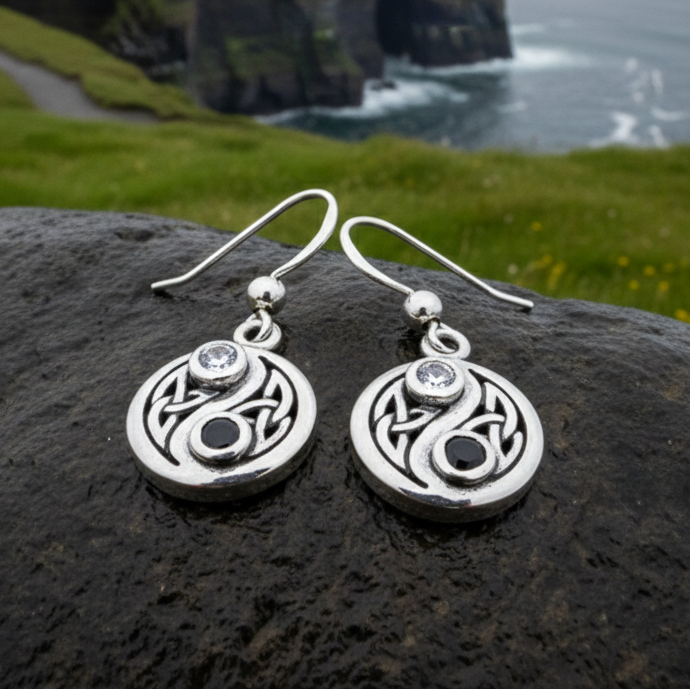 Celtic Yin Yang Earrings in Sterling Silver