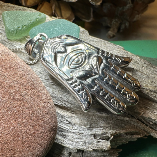Boho Love Hamsa Hand Necklace in Sterling Silver | Pendant | Wiccan Center
