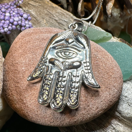 Boho Love Hamsa Hand Necklace in Sterling Silver | Pendant | Wiccan Center