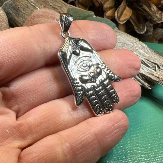 Boho Love Hamsa Hand Necklace in Sterling Silver | Pendant | Wiccan Center
