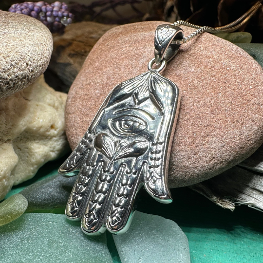 Boho Love Hamsa Hand Necklace in Sterling Silver | Pendant | Wiccan Center